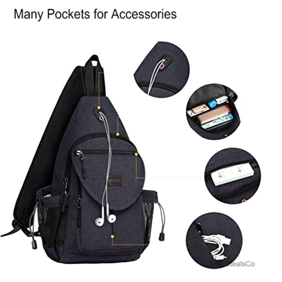 Canvas Sling Backpack Daypack with Anti-Theft Pocket for Hiking Travel